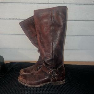 Frye Brown Leather Tall Combat/Moto Boots